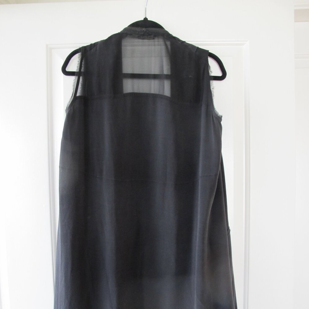 AllSaints Black Silk Long Sleeveless Zip Vest | Size US 4 - Picture 2 of 3